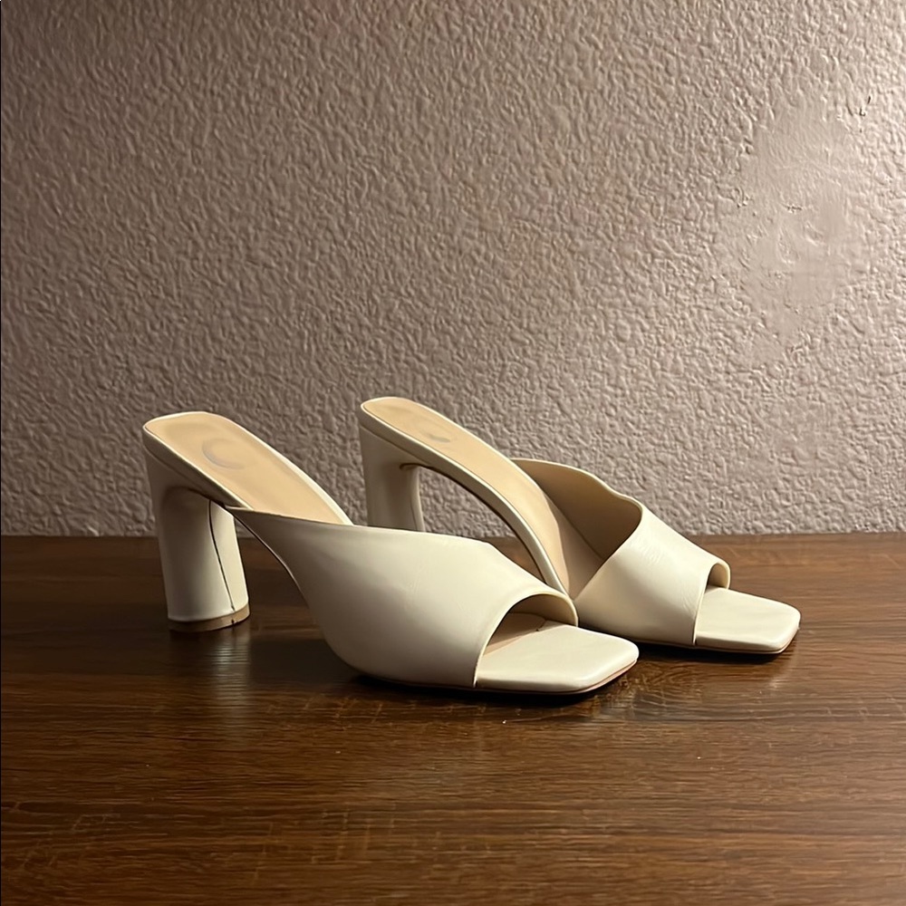 White Leather Mules Chunky Heel